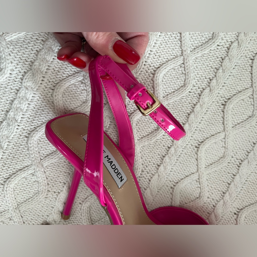 Steve Madden Pink Patent Leather “leesha”Women's Adjustable Heels Various Sizes - Picture 7 of 14